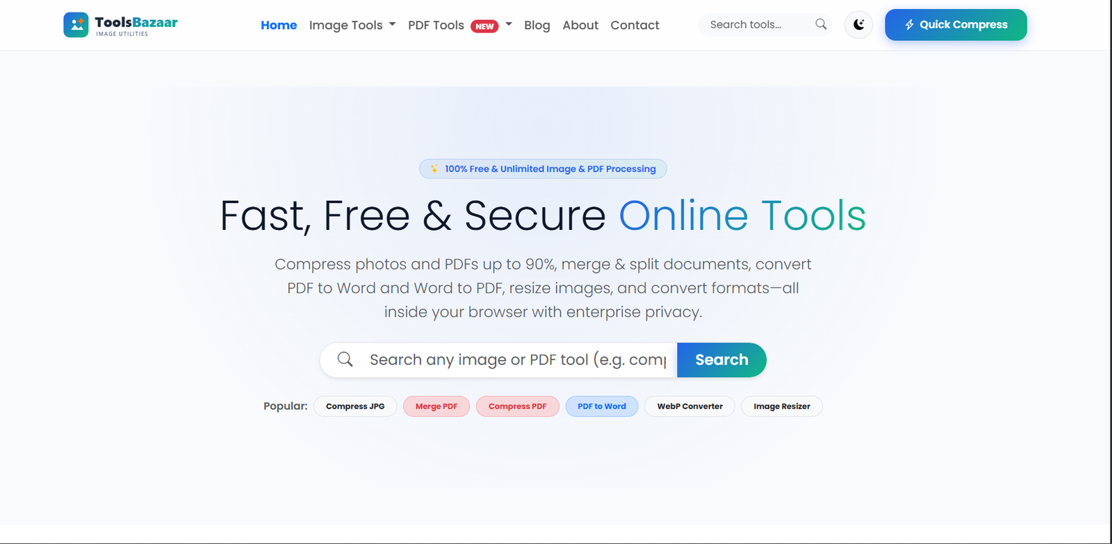 ToolsBazaar – Online Image & PDF Tools Platform UI/UX Design